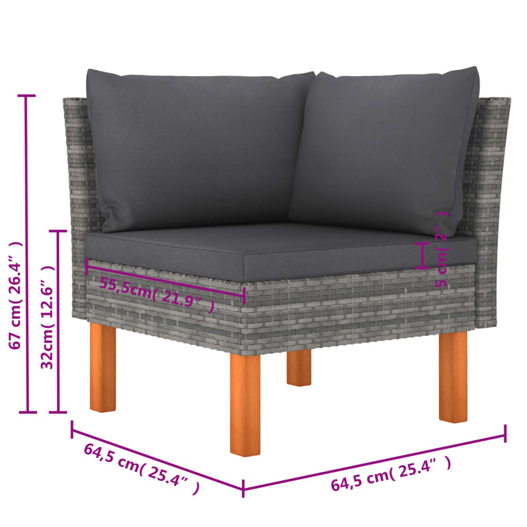 6-delige Loungeset met kussens poly rattan grijs MeubelReus