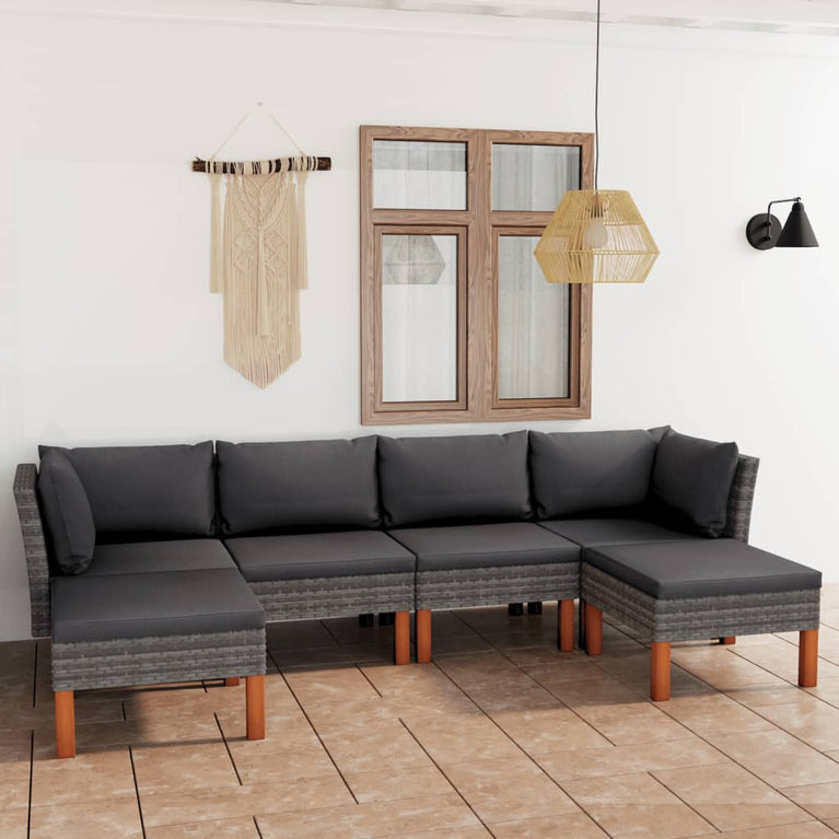 6-delige Loungeset met kussens poly rattan grijs MeubelReus