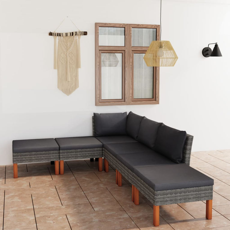 6-delige Loungeset met kussens poly rattan grijs MeubelReus