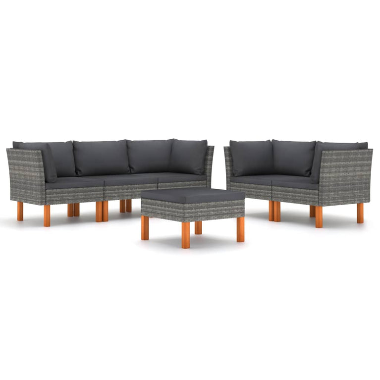 6-delige Loungeset met kussens poly rattan grijs MeubelReus