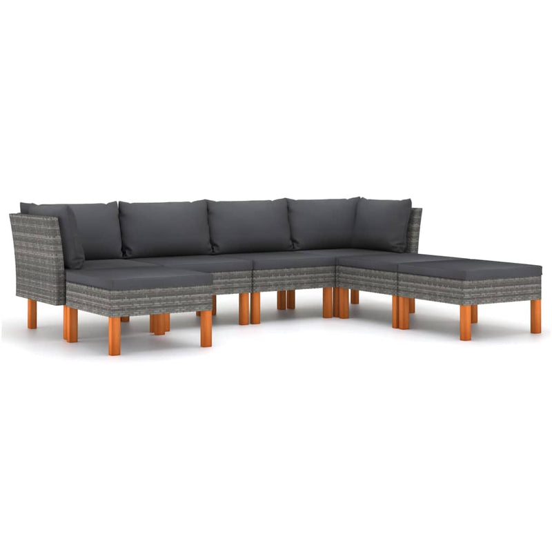 7-delige Loungeset met kussens poly rattan grijs MeubelReus