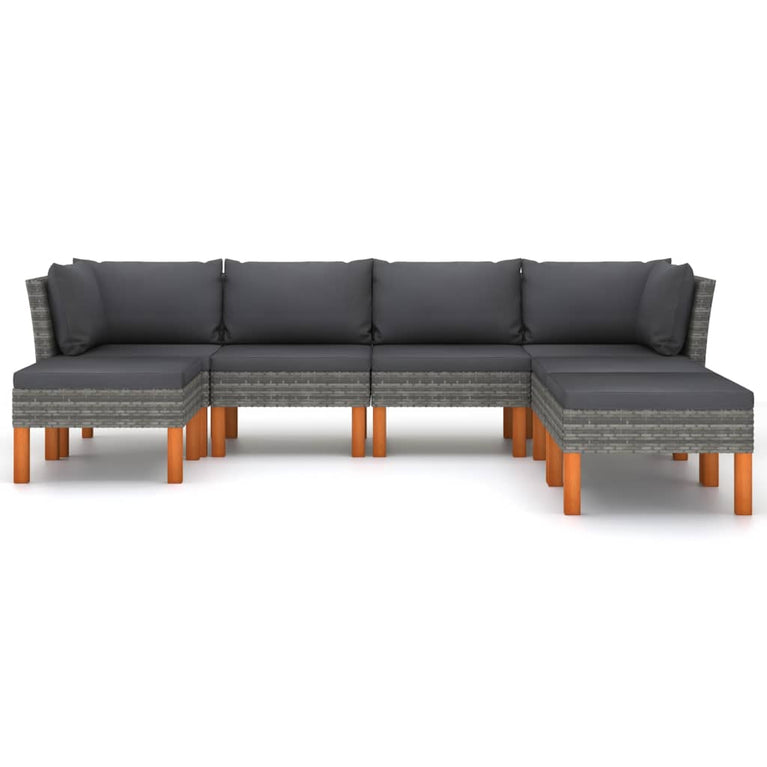 7-delige Loungeset met kussens poly rattan grijs MeubelReus