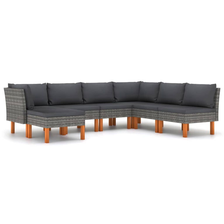 7-delige Loungeset met kussens poly rattan grijs MeubelReus