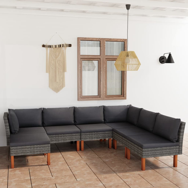 7-delige Loungeset met kussens poly rattan grijs MeubelReus