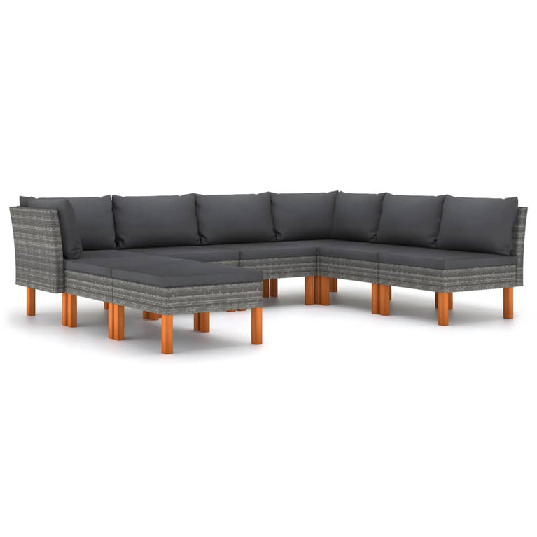 8-delige Loungeset met kussens poly rattan grijs MeubelReus