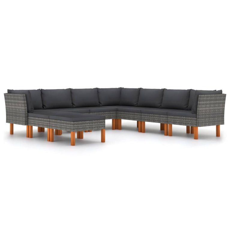 9-delige Loungeset met kussens poly rattan grijs MeubelReus