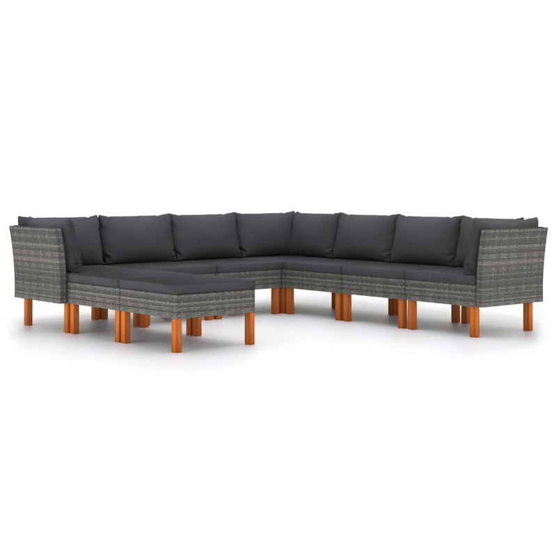 9-delige Loungeset met kussens poly rattan grijs MeubelReus