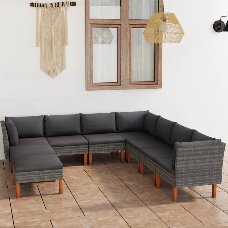 9-delige Loungeset met kussens poly rattan grijs MeubelReus