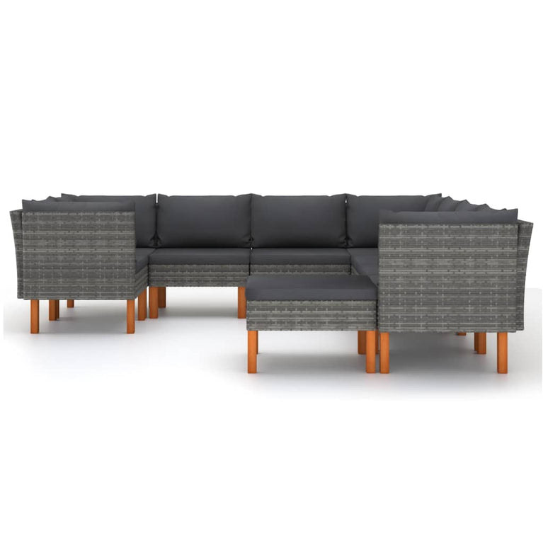 9-delige Loungeset met kussens poly rattan grijs MeubelReus