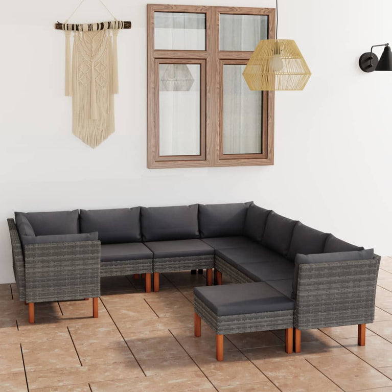9-delige Loungeset met kussens poly rattan grijs MeubelReus