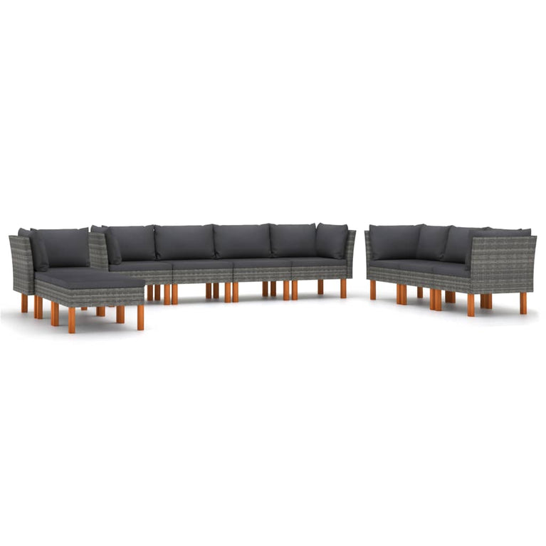 10-delige Loungeset met kussens poly rattan grijs MeubelReus