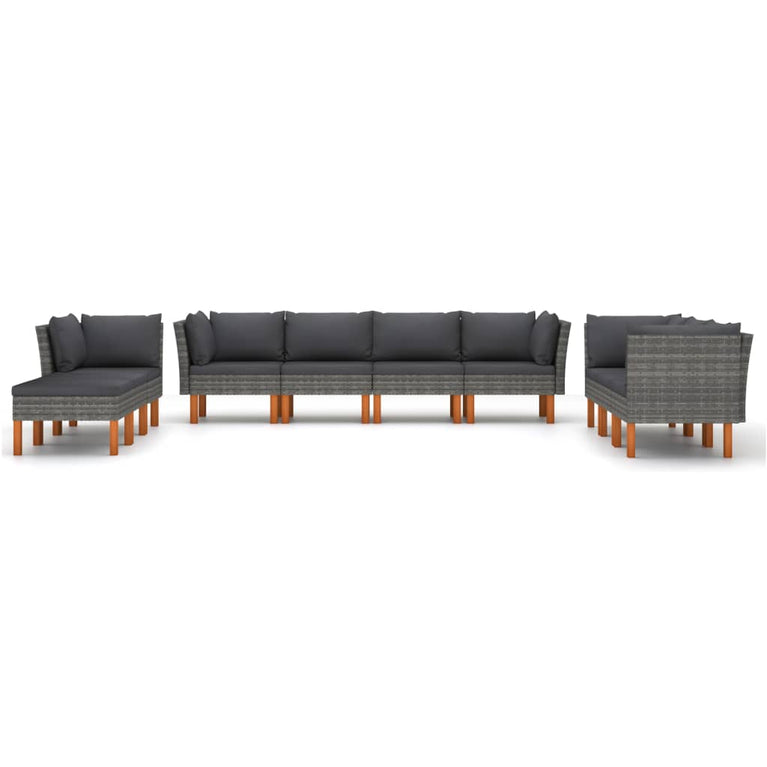 10-delige Loungeset met kussens poly rattan grijs MeubelReus