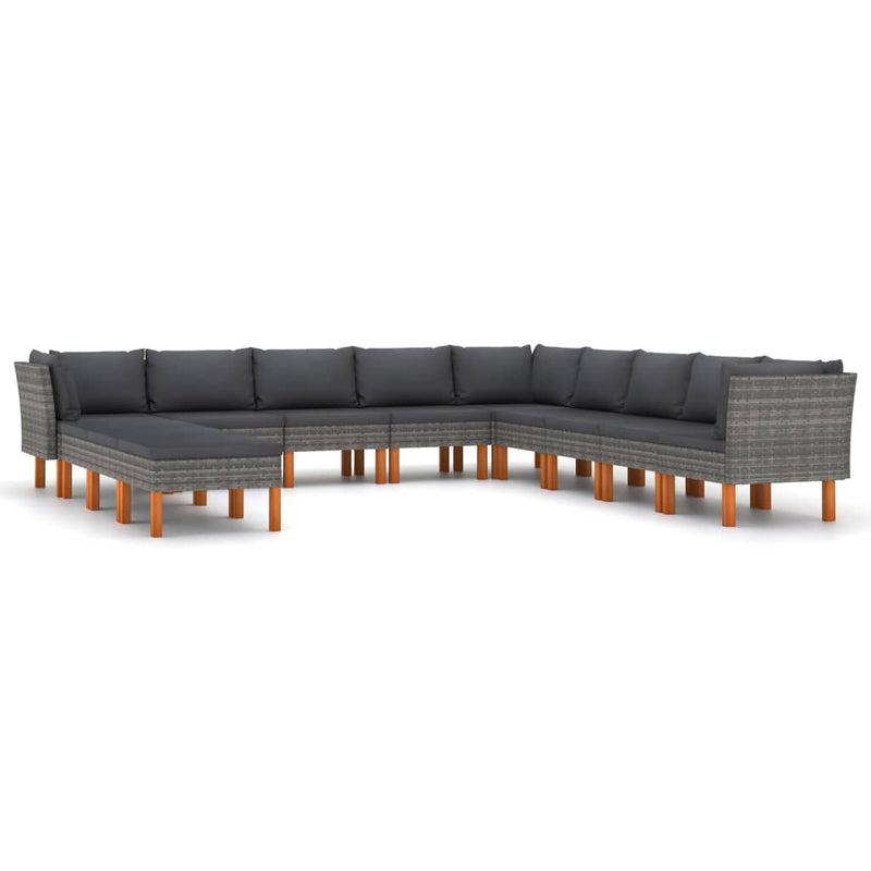 12-delige Loungeset met kussens poly rattan grijs MeubelReus