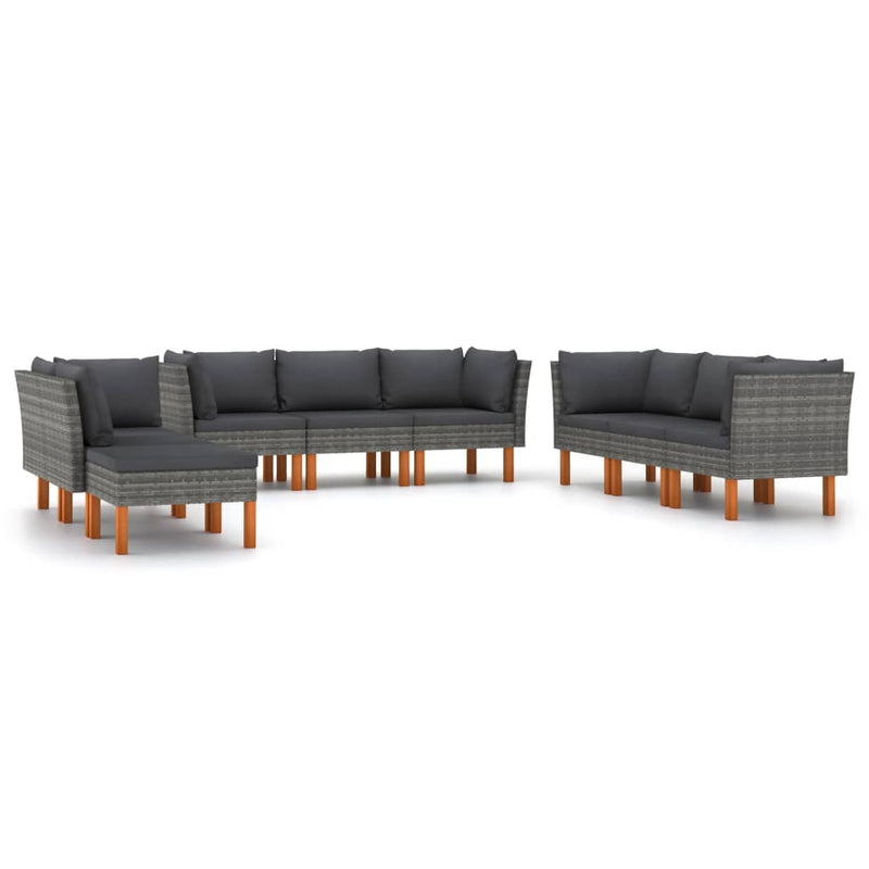 9-delige Loungeset met kussens poly rattan grijs MeubelReus