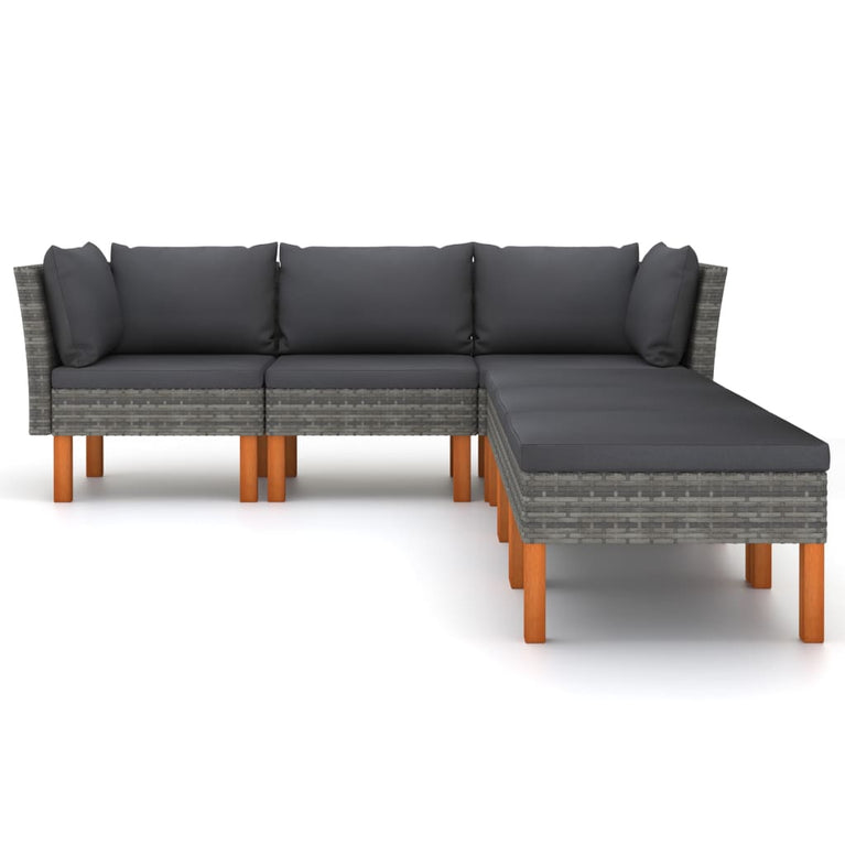 6-delige Loungeset met kussens poly rattan grijs MeubelReus