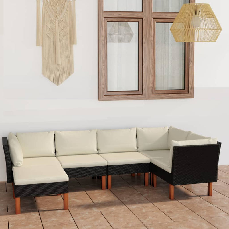 6-delige Loungeset met kussens poly rattan zwart MeubelReus