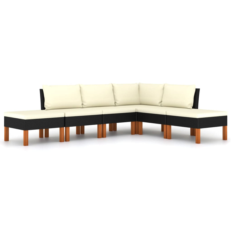 6-delige Loungeset met kussens poly rattan zwart MeubelReus