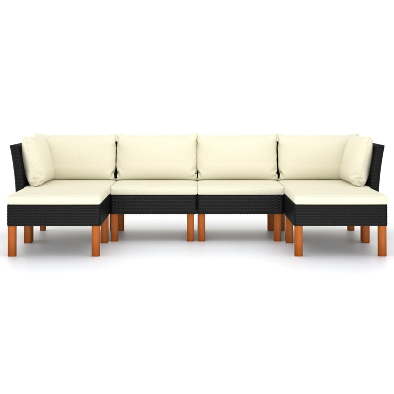 6-delige Loungeset met kussens poly rattan zwart MeubelReus