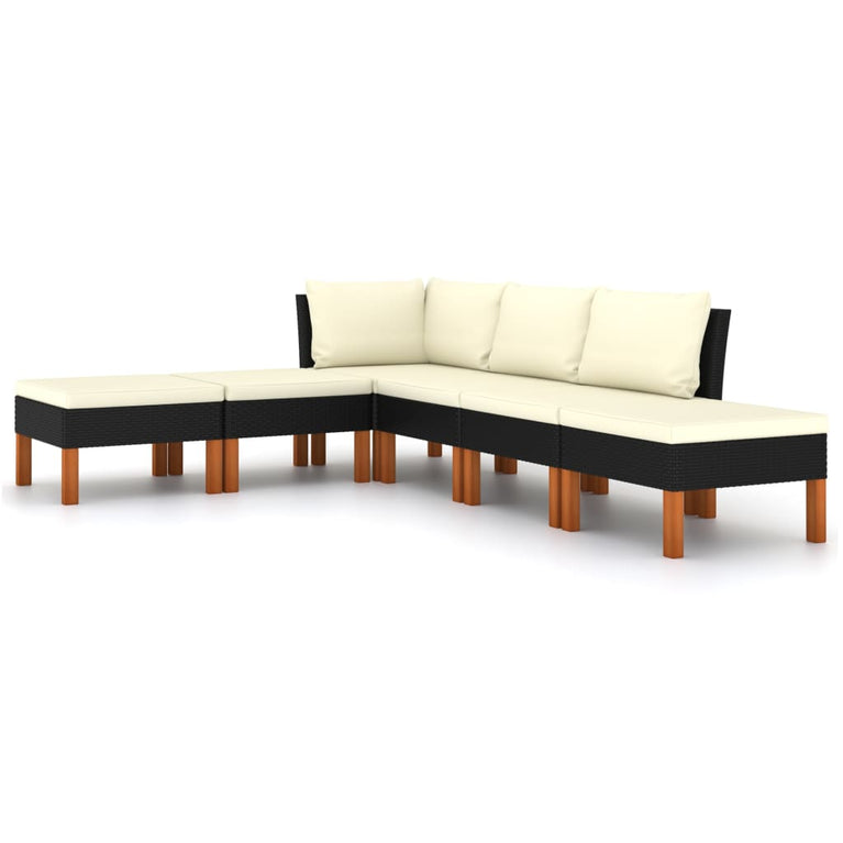 6-delige Loungeset met kussens poly rattan zwart MeubelReus