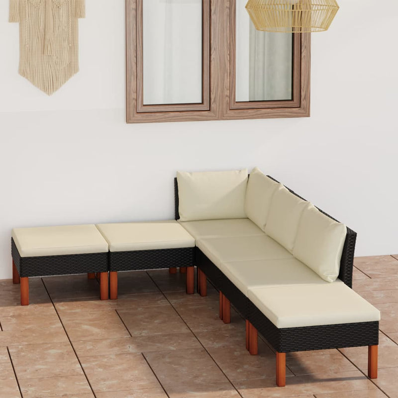 6-delige Loungeset met kussens poly rattan zwart MeubelReus