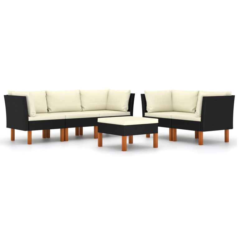 6-delige Loungeset met kussens poly rattan zwart MeubelReus