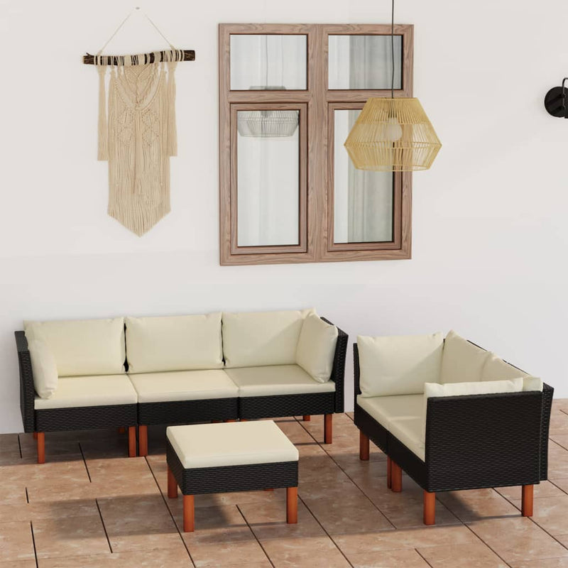 6-delige Loungeset met kussens poly rattan zwart MeubelReus
