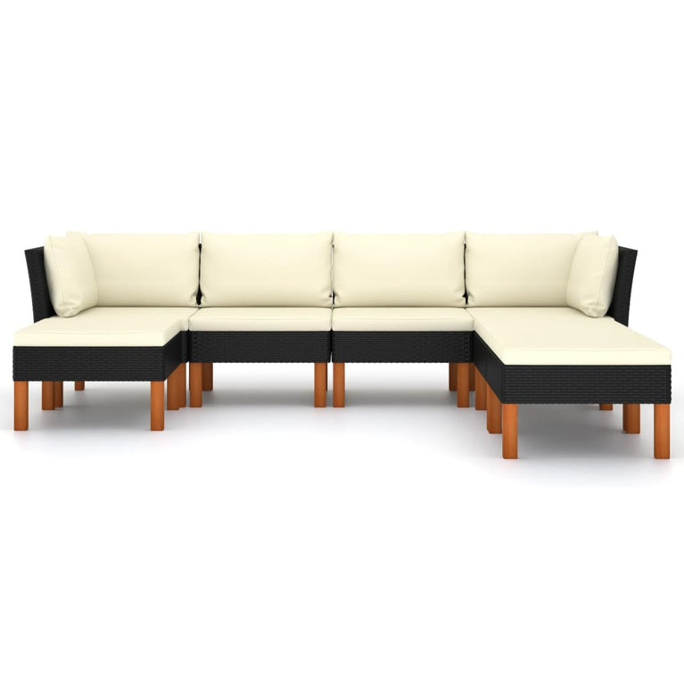 7-delige Loungeset met kussens poly rattan zwart MeubelReus