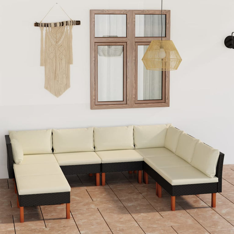8-delige Loungeset met kussens poly rattan zwart MeubelReus