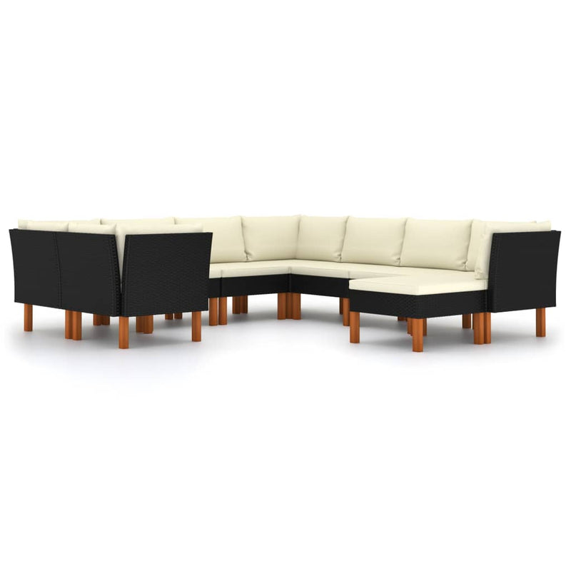 9-delige Loungeset met kussens poly rattan zwart MeubelReus