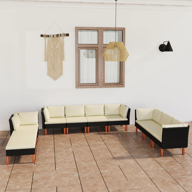 10-delige Loungeset met kussens poly rattan zwart MeubelReus