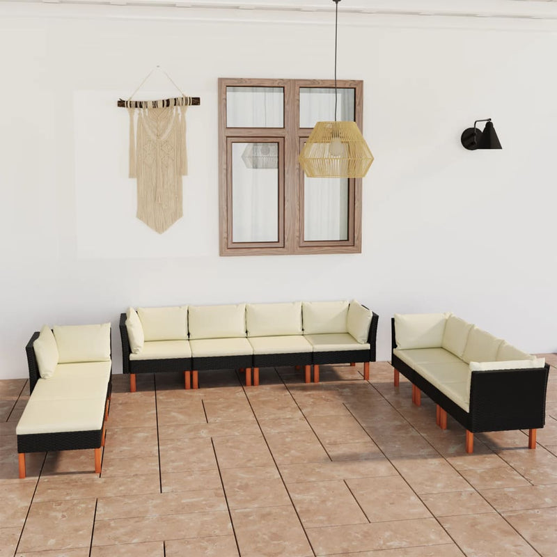 10-delige Loungeset met kussens poly rattan zwart MeubelReus