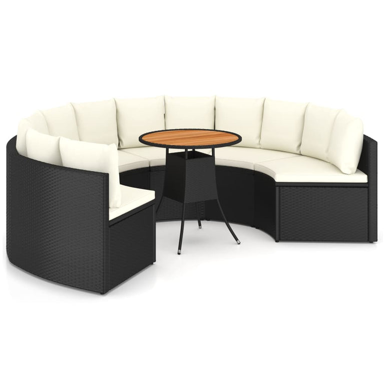 7-delige Loungeset met kussens poly rattan zwart MeubelReus