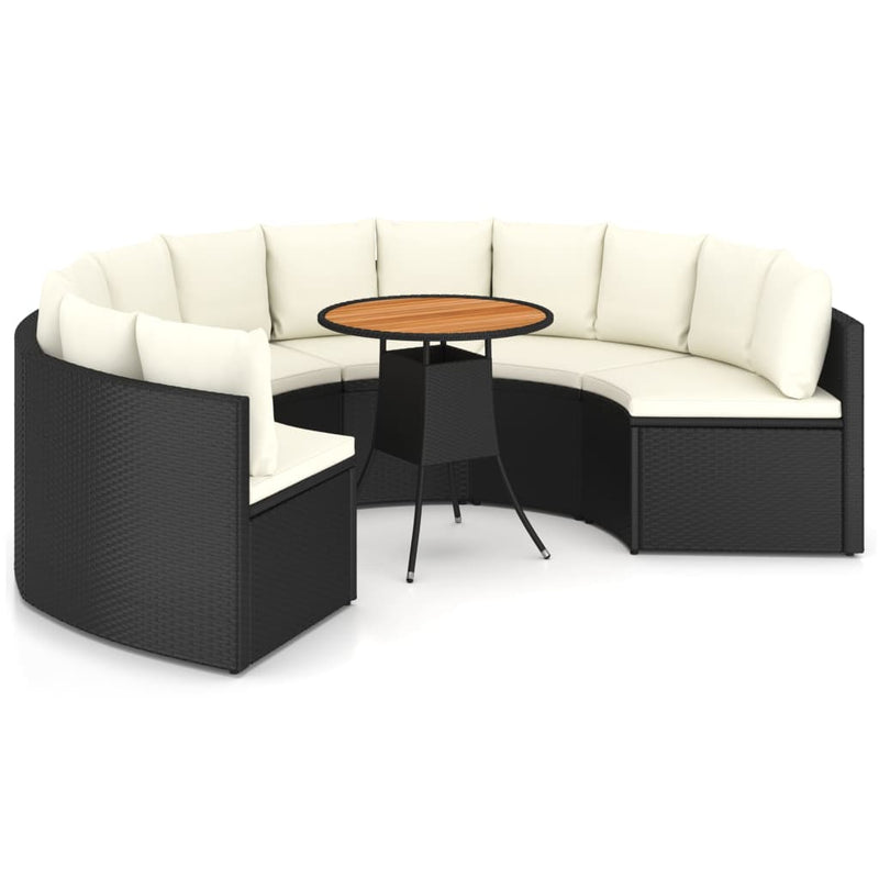 7-delige Loungeset met kussens poly rattan zwart MeubelReus