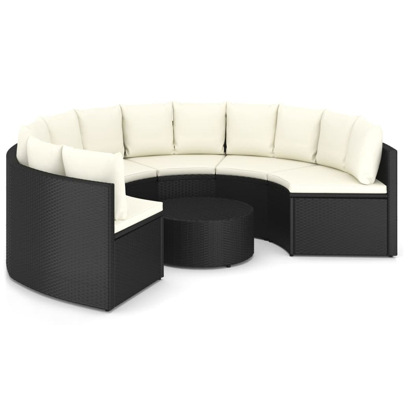 7-delige Loungeset met kussens poly rattan zwart MeubelReus