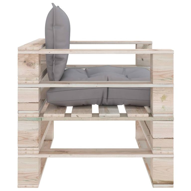Tuinbank met grijze kussens pallet grenenhout MeubelReus