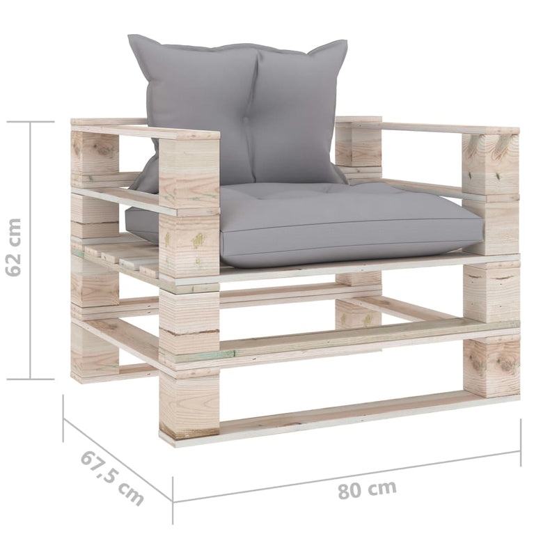 Tuinbank met grijze kussens pallet grenenhout MeubelReus