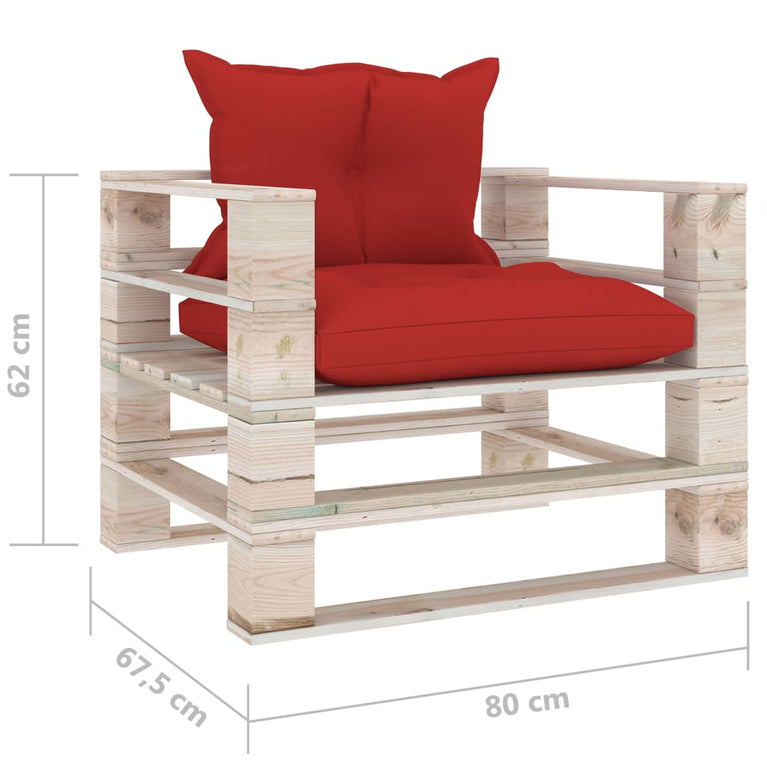 Tuinbank met rode kussens pallet grenenhout MeubelReus