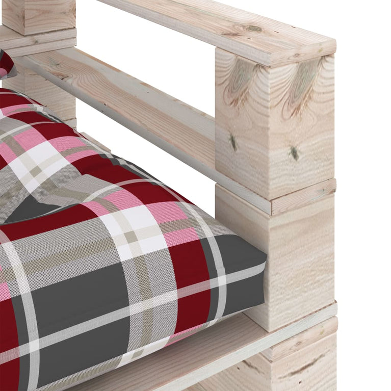 Tuinbank met rood geruite kussens pallet grenenhout MeubelReus