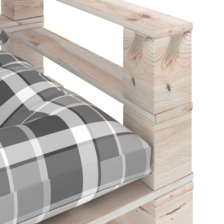 Tuinbank met grijs geruite kussens pallet grenenhout MeubelReus
