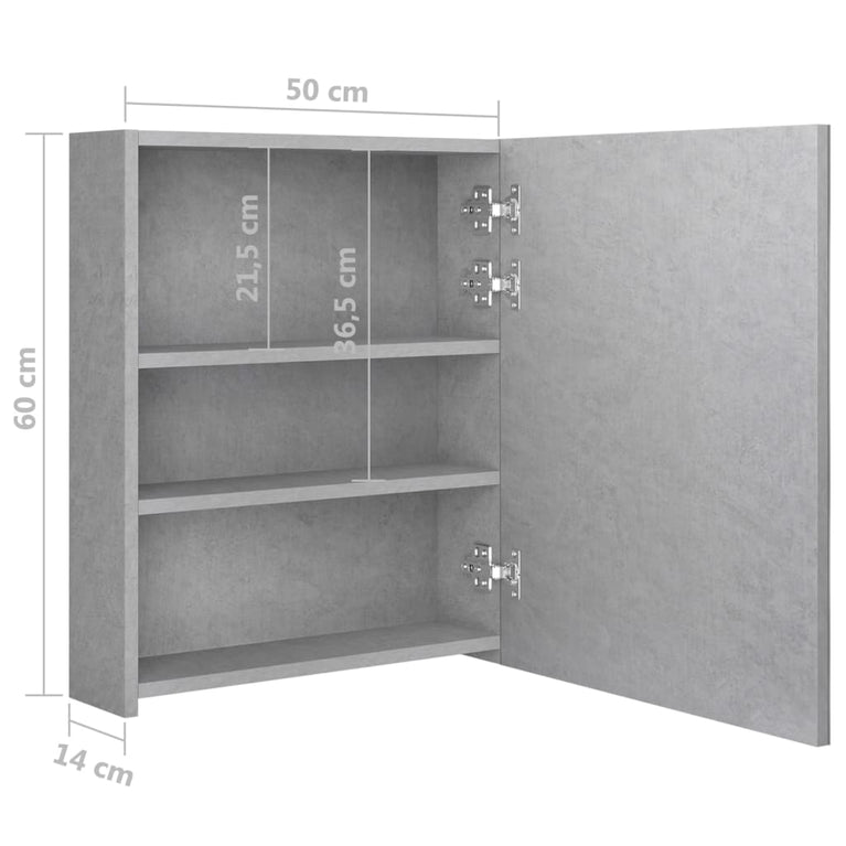 Badkamerkast met spiegel en LED 50x14x60 cm betongrijs MeubelReus