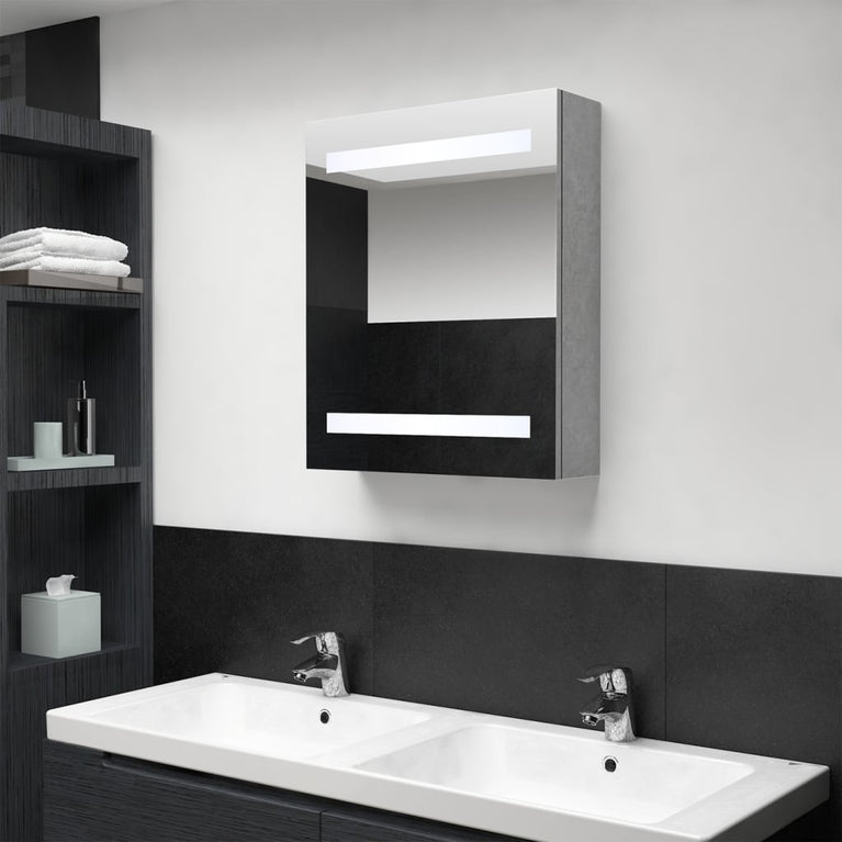 Badkamerkast met spiegel en LED 50x14x60 cm betongrijs MeubelReus