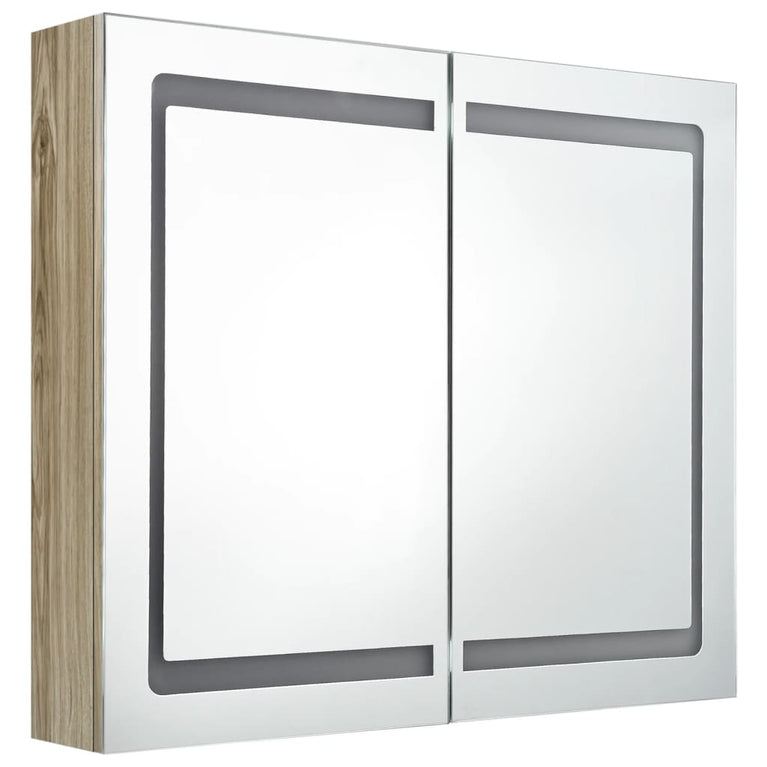 Badkamerkast met spiegel en LED 80x12x68 cm eikenkleurig MeubelReus