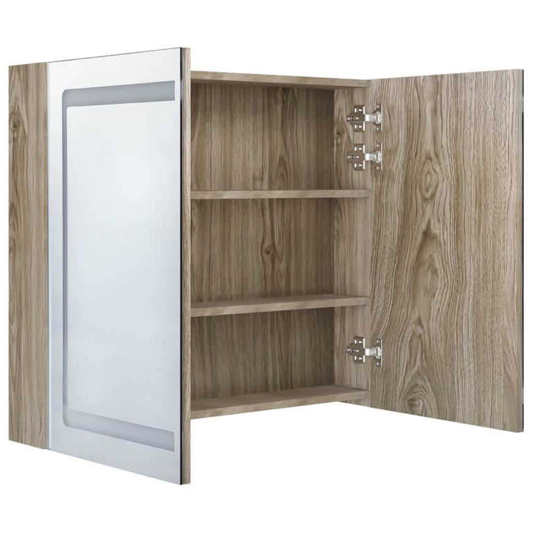Badkamerkast met spiegel en LED 80x12x68 cm eikenkleurig MeubelReus