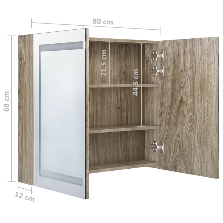 Badkamerkast met spiegel en LED 80x12x68 cm eikenkleurig MeubelReus