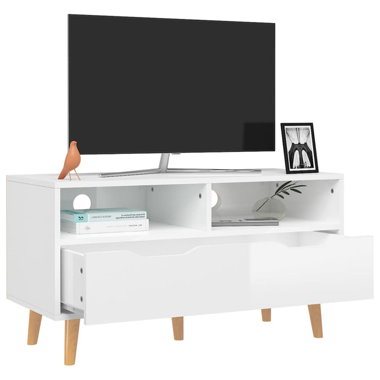 Tv-meubel 90x40x48,5x cm bewerkt hout hoogglans wit MeubelReus