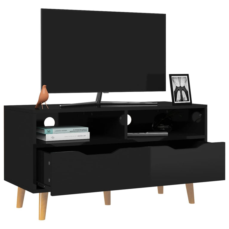 Tv-meubel 90x40x48,5 cm bewerkt hout hoogglans zwart MeubelReus