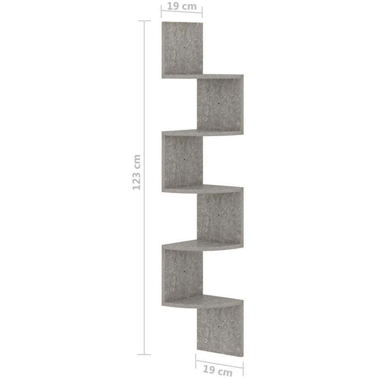 Hoekwandschap 19x19x123 cm bewerkt hout betongrijs MeubelReus