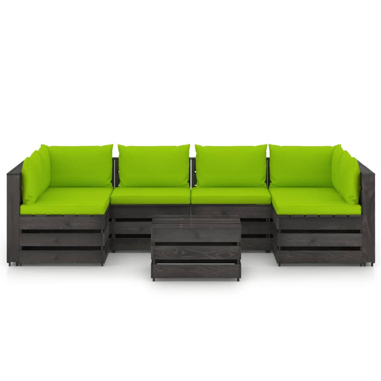 7-delige Loungeset met kussens grijs geïmpregneerd hout MeubelReus