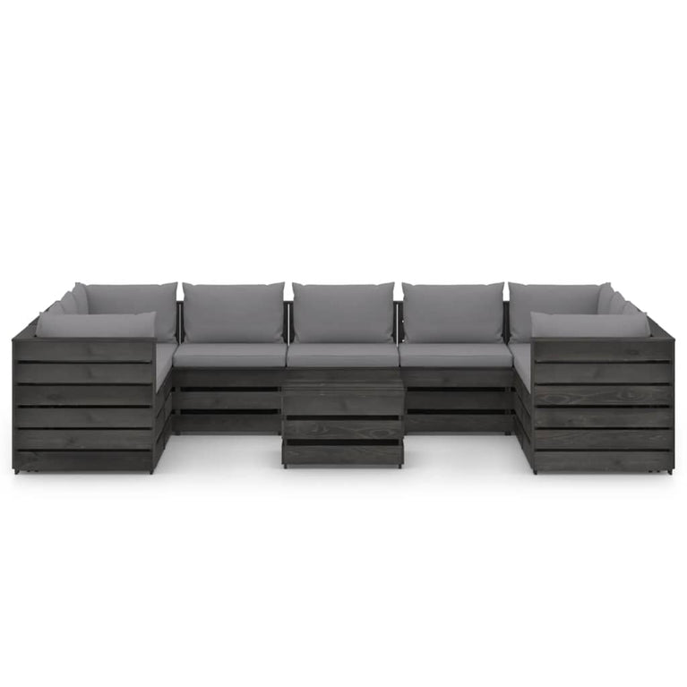 10-delige Loungeset met kussens grijs geïmpregneerd hout MeubelReus