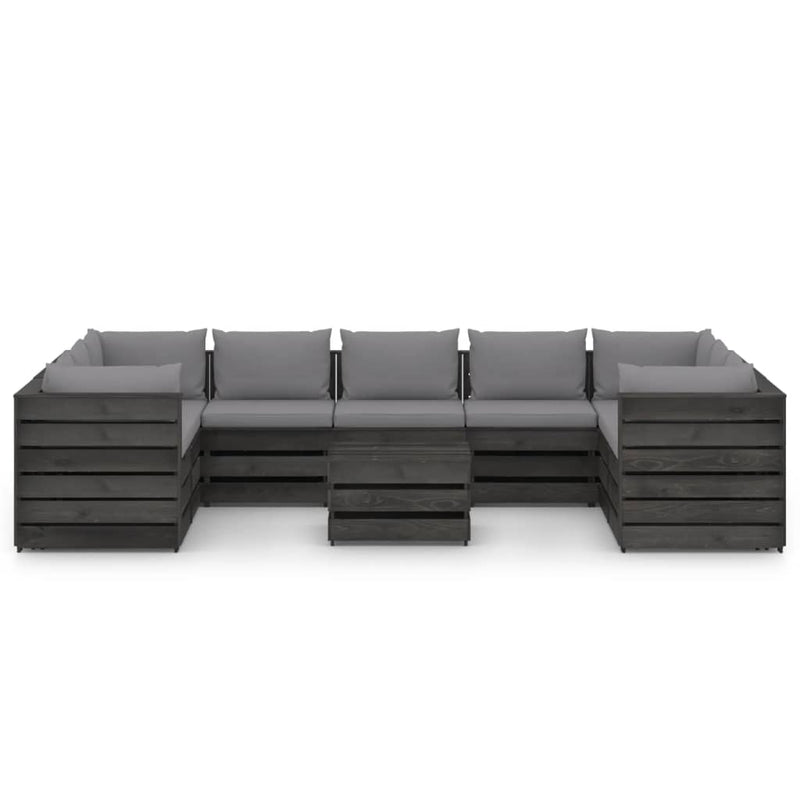 10-delige Loungeset met kussens grijs geïmpregneerd hout MeubelReus
